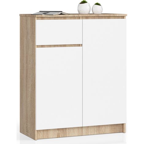 Cómoda AKORD K80 Roble Sonoma 80 cm 2 puertas 1 cajón frente en color Blanco 4 estantes 80x40x99 cm (1/5)