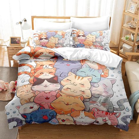 Bettwäsche-Set 200x200 cm mit 3D Katzenmotiv, Mikrofaser, 3-teilig