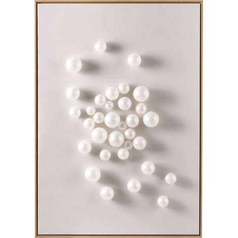Décoration Murale Moderne Boules en Relief 3D Synthétiques Fait Main Cadre en Bois de Pin Blanc Bantry