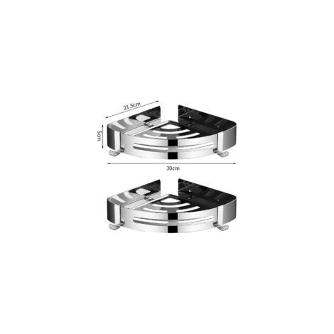 Set di 2 mensole da bagno/armadietto per doccia in acciaio inox, colore argento, senza foratura - Crezuo (1/3)