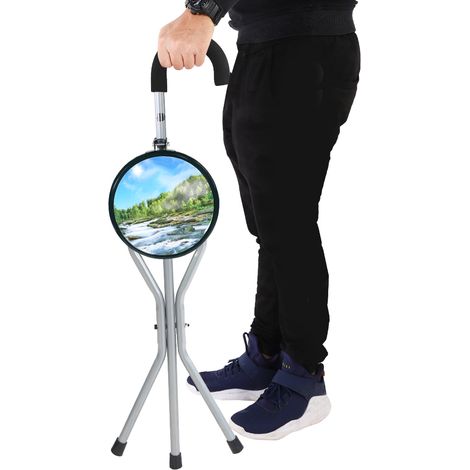 Tragbarer, faltbarer Gehstock aus Eisen, Sitz, Dreibein, Reisehocker (1/5)