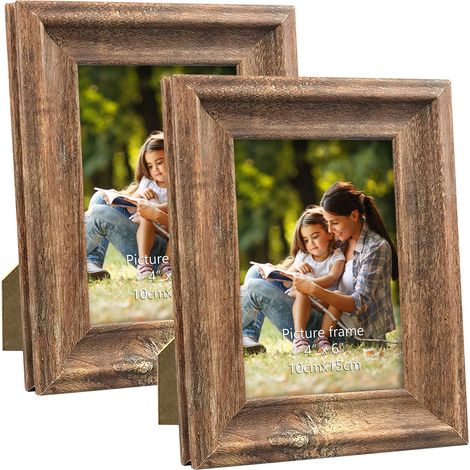 Cadre Photo 10x15, Lot de 2 Cadres en Bois Rustiques et Marrons (1/5)