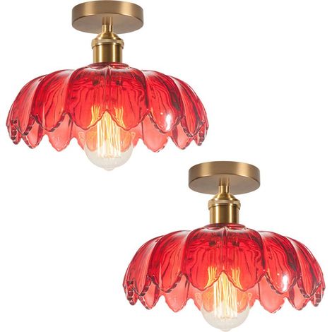 2PCS Plafonnier En Verre Lampe De Plafond En Cristal Plafonnier Rétro Lustre Moderne E27 Pour Couloir Cuisine Salle À Manger Rouge (1/5)