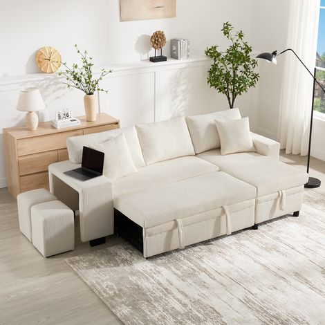 Canapé pliant d’angle L décapotable avec fonction couchage,port USB,coussins,étagères latérales et espace de rangement.-Chi (1/5)