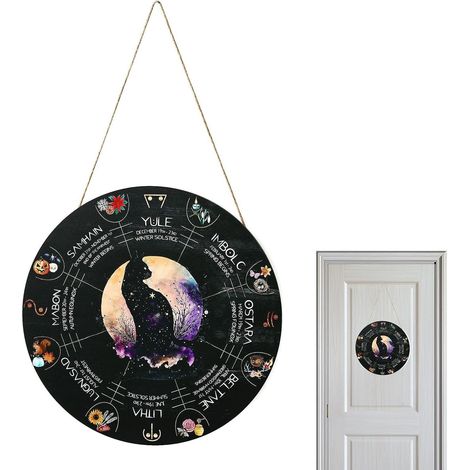Panneau en bois de la roue de l'année, calendrier de sorcière de 30 cm, panneau de porte Wicca, panneau de sorcière païenne, panneau céleste, de Noël pour décoration (1/5)