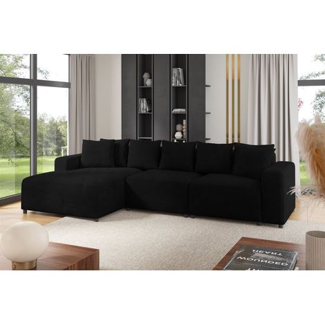 Ecksofa Designersofa Sofa MEGAN in Stoff Poso Schwarz Ottomane Links (1/2)