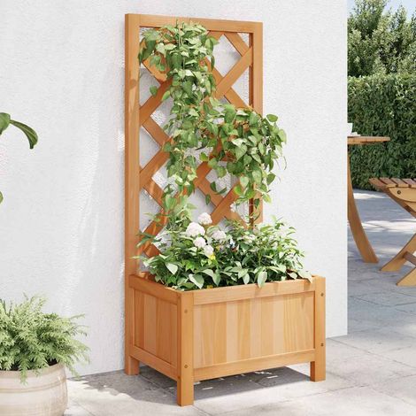 vidaXL Jardinera con enrejado marrón 40x30x90 cm madera maciza de abeto (1/5)