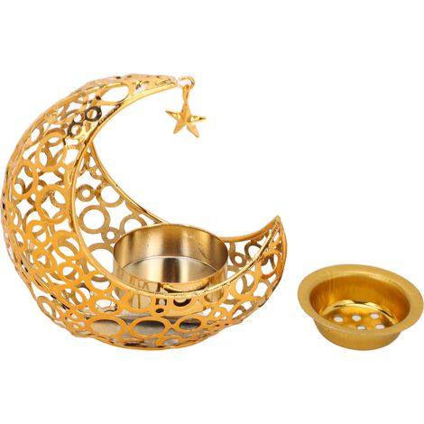 Bougeoir Artisanal en Forme de Lune Dorée - Support de Bougie Métal Moderne et Romantique pour Détente (1/5)