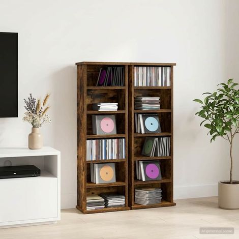 vidaXL Cabinet para CDs 2 uds. Roble Ahumado 60 x 17 x 92 cm (1/5)