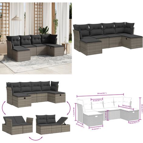 Salon de jardin 6 pcs avec coussins gris résine tressée - Ensemble Salon De Jardin - Salon De Jardin Extérieur - Mobilier De Jardin - Canapé Jardin - Chaise Lounge - Home & Living (1/5)
