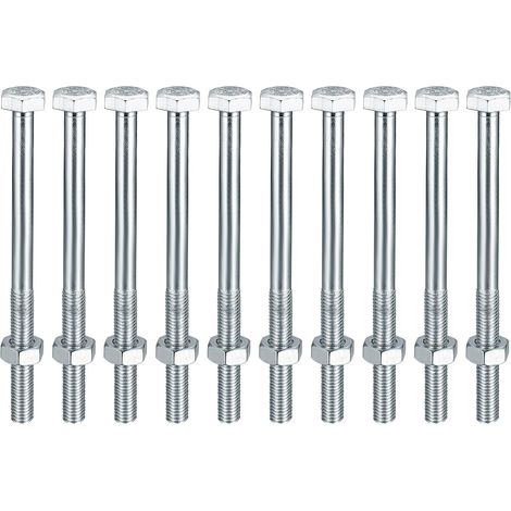 10 Stück M10 Schrauben und Muttern, M10 x 120 mm Sechskantschrauben mit Muttern, Maschinenschrauben, verzinkte, teilgewindete Sechskantschrauben
