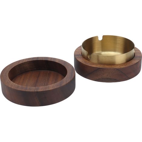 Cendrier coupe-vent en bois avec couvercle intérieur en acier inoxydable pour la maison, le bureau, l'hôtel, la terrasse ou le restaurant (doré) (1/5)
