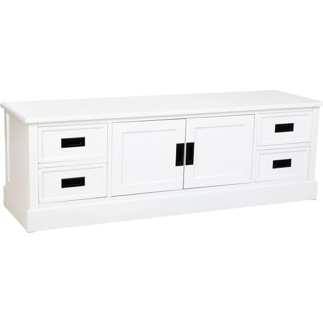 Mueble bajo de Madera blanco con 2 puertas y 4 cajones 154x45x51.5h cm (1/5)