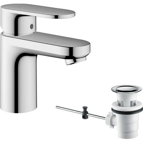 Mitigeur de lavabo avec tirette et vidage, Robinet de salle de bain avec hauteur sous bec 70 mm, économie d'eau, Chromé, 71550000 (1/5)