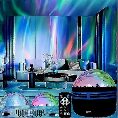 Veilleuse projecteur 2-en-1 Aurores boréales et vagues océaniques avec synchronisation musicale, télécommande et 14 couleurs (1/5)