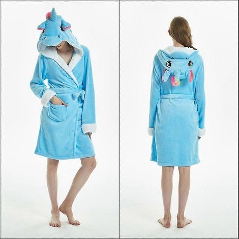 Peignoir en flanelle pour homme, pyjama, cosplay, hiver, chaud, sans coutures, vêtements de nuit pour couple, motif cheval dans le ciel bleu (1/4)