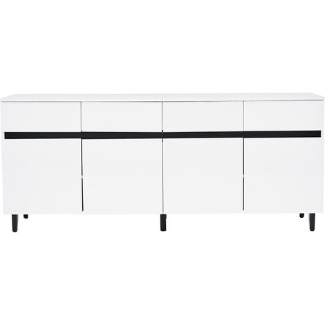 Buffet haut brillant blanc avec 4 tiroirs, 2 portes et étagères réglables, 160x40x68 cm (1/5)