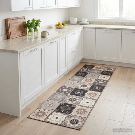 vidaXL Alfombra de cocina Mosaico gris y beige 300 x 60 cm (1/4)