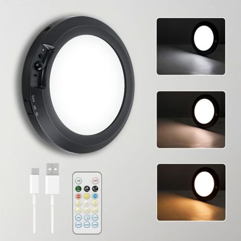 Plafonnier à piles avec télécommande, détecteur de mouvement sans fil rechargeable pour intérieur, intensité variable en continu, 3 couleurs (1/5)