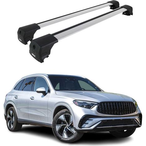 OMAC Aluminium Dachträger Querträger für Mercedes GLC X254 2022-2026 – City Crash – ISO/PAS 11154:2006 – Abschließbar – Max. 75 kg – 2 Stangen Silber (1/5)
