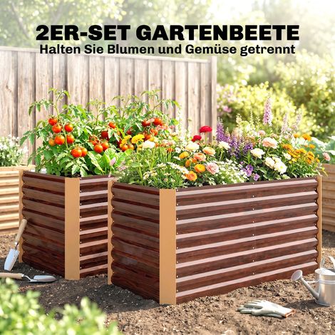 Lot de 2 bacs de culture surélevés, jardinières métalliques extra profondes 120x60x60 cm, couleur marron (1/5)