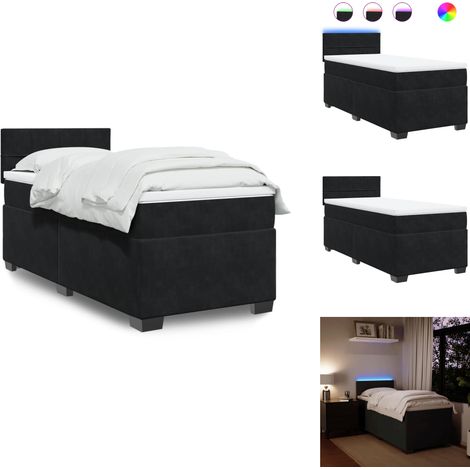 Sommier à lattes de lit et matelas Noir 80x200 cm Velours - Lit Double - Lit Design - Lit Moderne - Lit Velours - Lit Avec Éclairage Led (1/5)