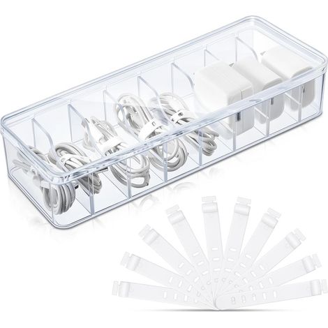 Boîte de rangement transparente pour câbles (3 pièces) avec couvercle, 26 x 10 x 6 cm, pour accessoires électroniques (1/5)
