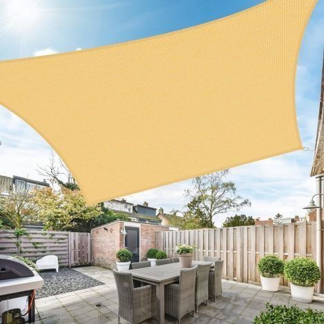 Voile d'ombrage Rectangulaire 2x3m Toile d'ombrage 95% UV Protecteur 185g/m² HDPE pour Patio Extérieur Jardin Terrasse Balcon, Sable (1/4)