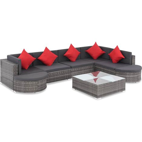 8-tlg. Garten-Lounge-Set mit Kissen Poly Rattan Grau vidaXL (1/5)