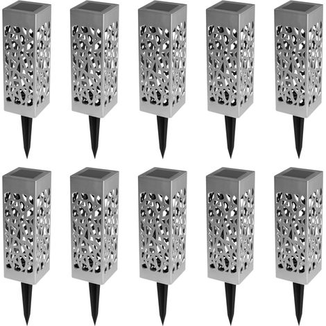 Idmarket – Lot de 10 lampes solaires à planter – Structure en plastique – Hauteur 29 cm – Panneau solaire 2V – Lumière blanche