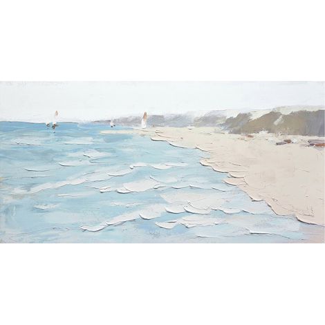 tableau abstrait paysage marin couleurs naturelles toile texturée - bleu océan beige sable blanc lumineux (1/3)