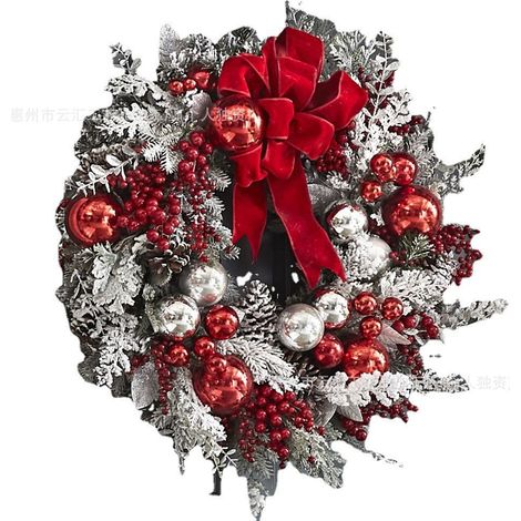 Fokelyi Weihnachtskranz, schneebedecktes Design, rote Schleife, 40 cm - Fokelyi Weihnachtskranz, schneebedecktes Design, rote Schleife, 40 cm (1/5)