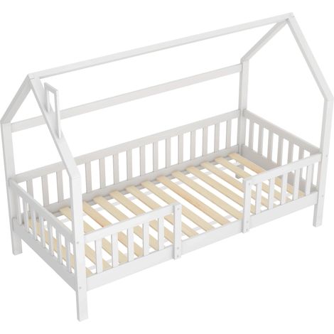 Kinder-Hausbett mit Kamin aus weißem Kiefernholz 90 x 200 cm HOMVRA (1/5)