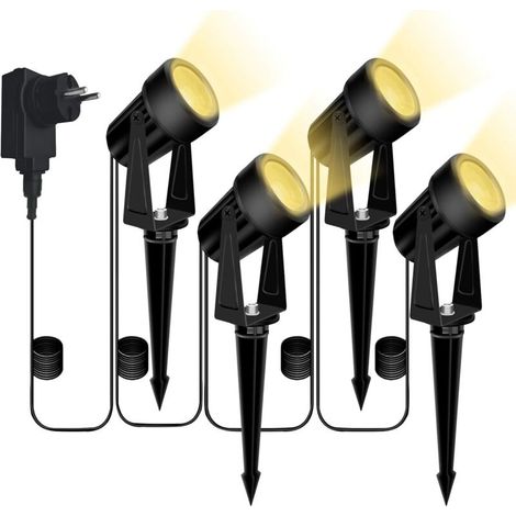 Spot LED Extérieur DC12V, Lot de 4 Spot Éclairage à Piquer, 14M Exterieur Projecteur LED Eclairage, 2700K Blanc Chaud Pour Jardin, Chantier, Aire de Jeux, Terrain de Basket (1/5)