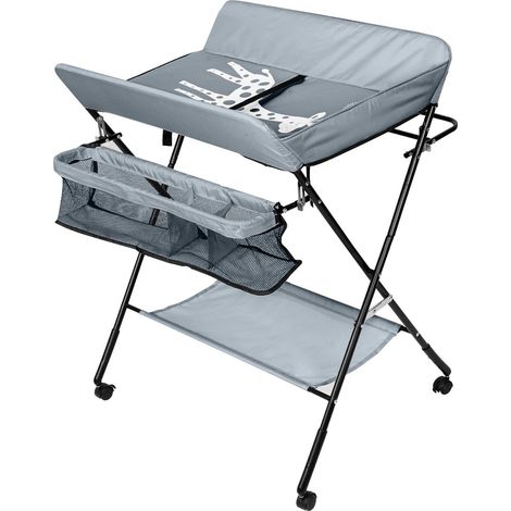 Jiubiaz Cambiador Plegable,Cambiador con Cesta de Almacenaje Lateral,Altura Ajustable,Diseño Ergonómico Recién Nacido,Ruedas