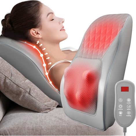 Masseur Cervical avec Coussin Chauffant, Massage Dos et Cou, Soulage Douleurs Musculaires Cou, Épaules, Dos, Jambes et Pieds, Idéal Cadeaux pour Homme/Meres/Pere/Grand Mere, Gris