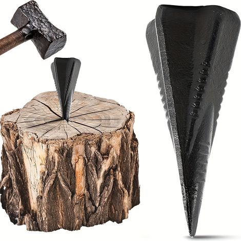 Coin à fendre le bois manuel de 1,8 kg - Outil de fendage du bois en acier au carbone de 18 cm avec coin diamant (1/5)
