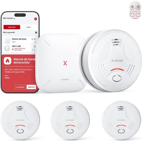 Kit Détecteur de Fumée Magnétique avec Base SBS50, SD11-MR31  Compatible Mode Nuit, Pile Remplaçable, Durée de Vie de 10 Ans, Alertes via l’Application (1/5)