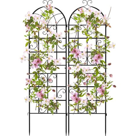 Juego de 2 enrejados metálicos para jardín de 180 x 50 cm soporte para plantas trepadoras diseño exterior en metal negro 200012554