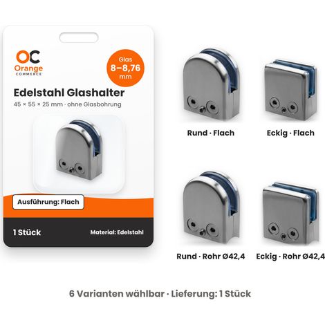 Edelstahl Glashalter E: 8-8,7 mm Glasstärke Eckig (1/5)