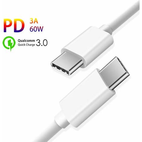 Cable de carga rapida usb c a usb c 60w 3a pd 3m - blanco