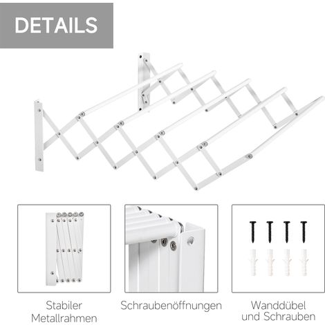 Séchoir mural 57,5 cm, étendoir à linge compact pour intérieur et extérieur, métal blanc, 63,5 x 60 x 20 cm (1/5)
