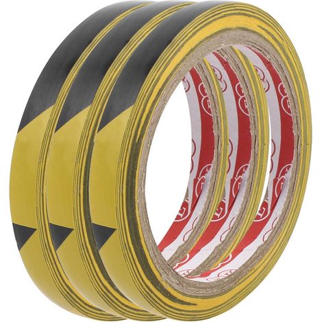 10mm x 17M PVC Gestreifte Bodenbegrenzung Warnhahn Schwarz Gelb 3st