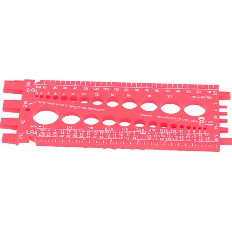 Jauge multifonctionnelle pour écrous, boulons et vis, unités impériales et métriques, pour une identification rapide des filetages. Outil de vérification de filetage pour atelier et garage (rouge). (1/5)