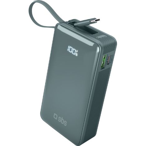 Batterie externe 10 000 mAh USB-A/USB-C avec écran intégré et câble USB-C 20 W - grise (1/3)