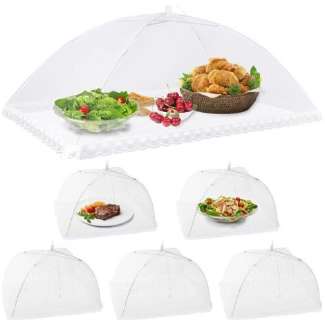 Pr 6pcs Cloche Alimentaire Pliable Anti-mouche Couvercle de Nourriture en Maille Tente Parapluie Anti-insectes Protection pour BBQ Pique-nique Aliments,1 Large (100x60cm) & 5 Standard (1/5)