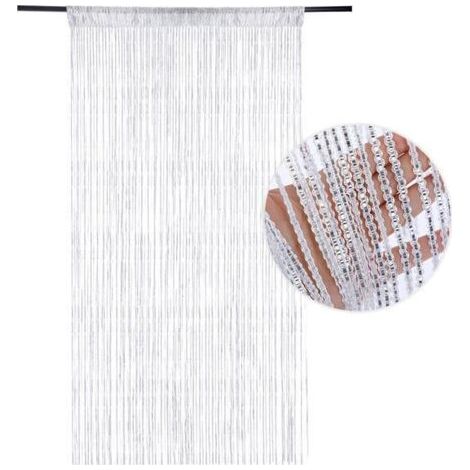 Rideau de séparation élégant à pompons, rideau de séparation pour porte et fenêtre, blanc (91x200cm) (1/4)