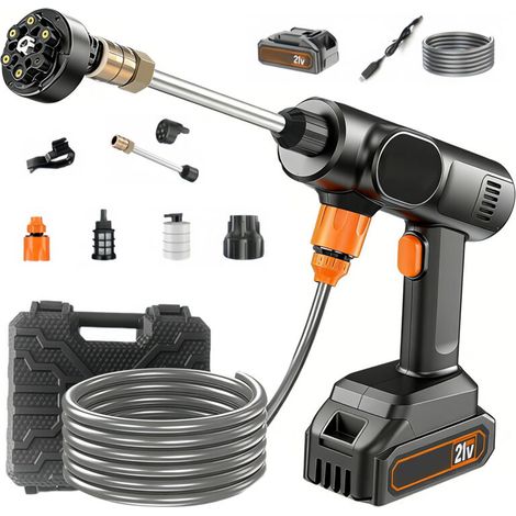Nettoyeur Haute Pression sans Fil,  21V, Max 36 Bar, Avec 6-en-1 Rotative Buse, Tuyau de 5M, 12000MAh, Nettoyeur Hautes Pressions Portable pour Nettoyer Les Voitures Sols, Noir (1/5)
