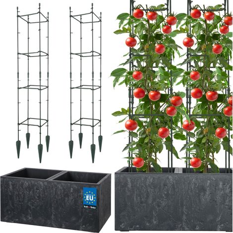 KOTARBAU® Pot de Fleur Exterieur, Pot de Plante, Treillis Plante Grimpante, Pot de Jardin, 58x29x29cm, Rectangulaire, Pot Effet Béton avec Bac Intérieur, Anthracite, Tuteur Tomate, 21x21x120cm, PVC (1/5)