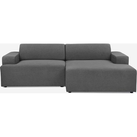 Divano design moderno 3 posti con chaise longue destra in tessuto Toliman - Grigio Scuro